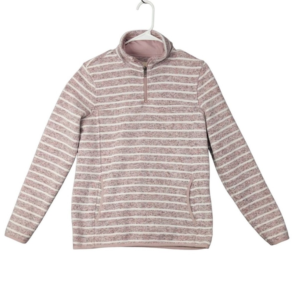 Thread & Supply Womens Cozycore Gorpcore Pullover M Mauve Striped Quarter Zip